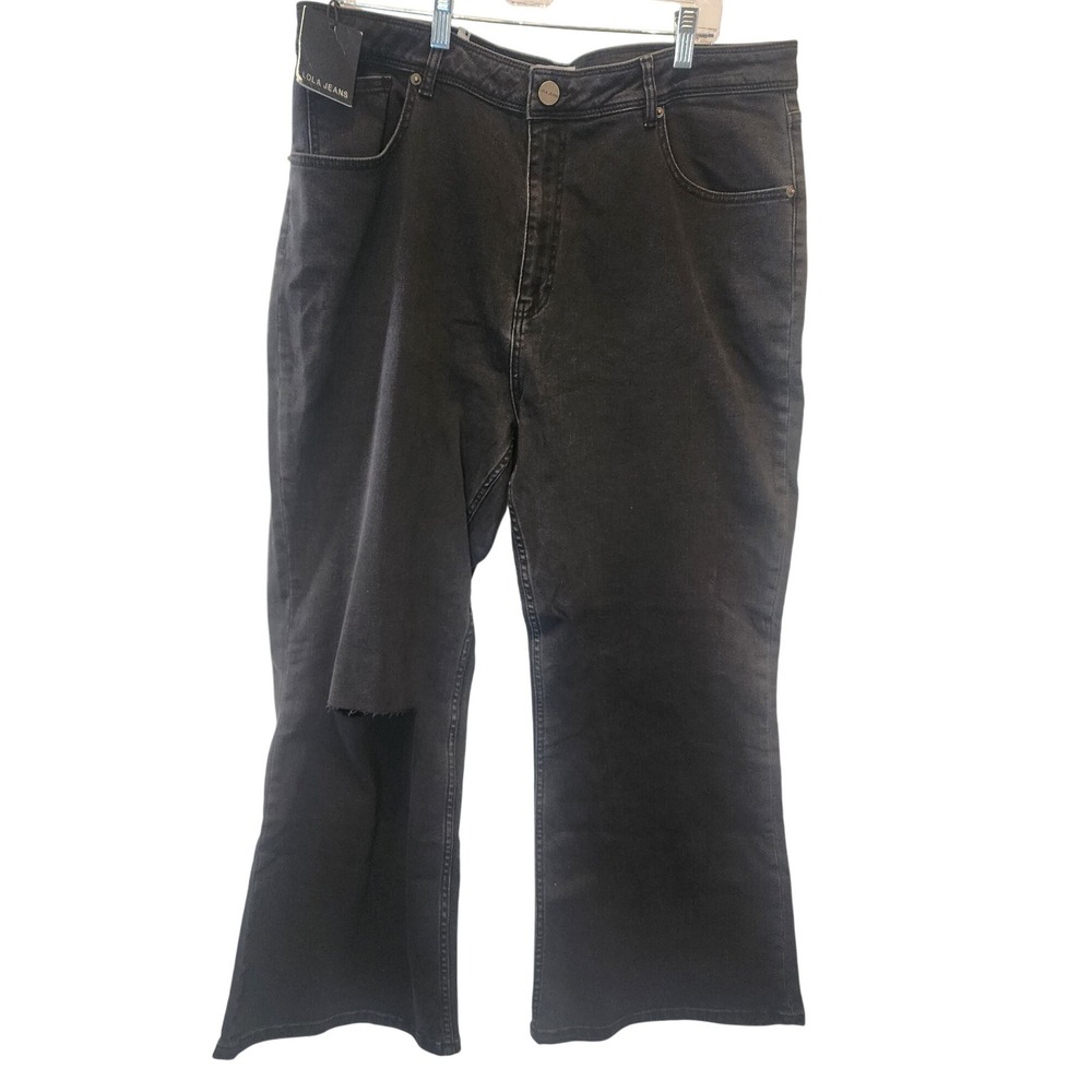 Lola Jeans Stevie‎ High Rise Loose Black Wash Distressed Jeans Size 34